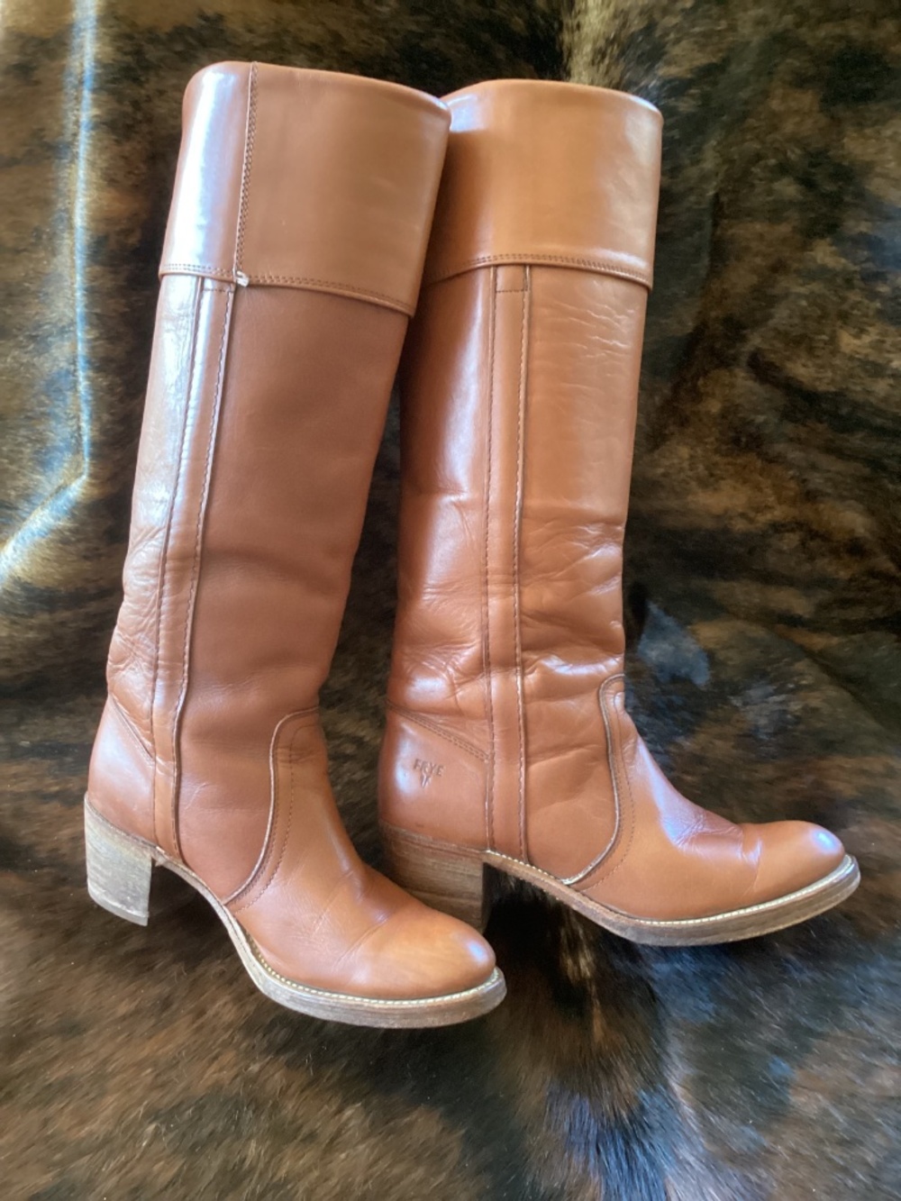 Beautiful Rare Vintage Frye Campus Fold Over Reddish Brown Tall Leather Boots🌺 - Picture 7 of 15